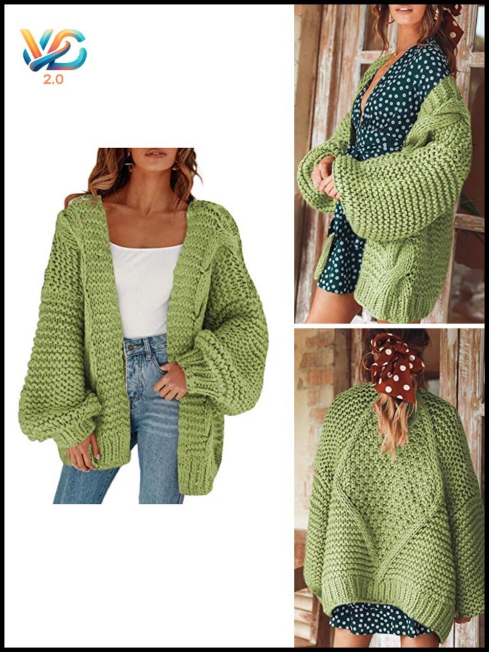 Open Front Chunky Knit Cardigan Loose Lantern Sleeve Oversized Sweater Coat